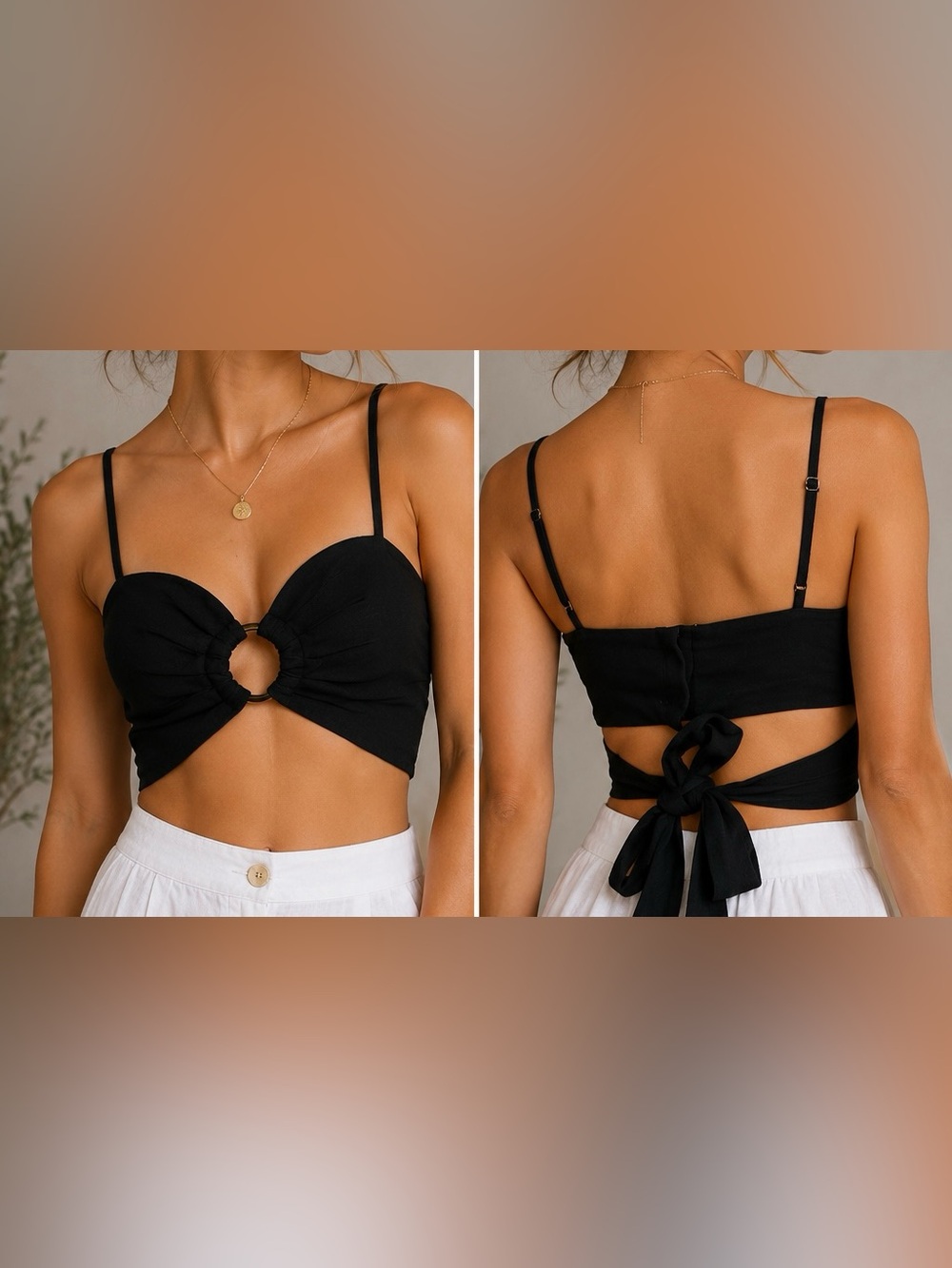 7 for all mankind black linen blend ring front tie back crop top XS